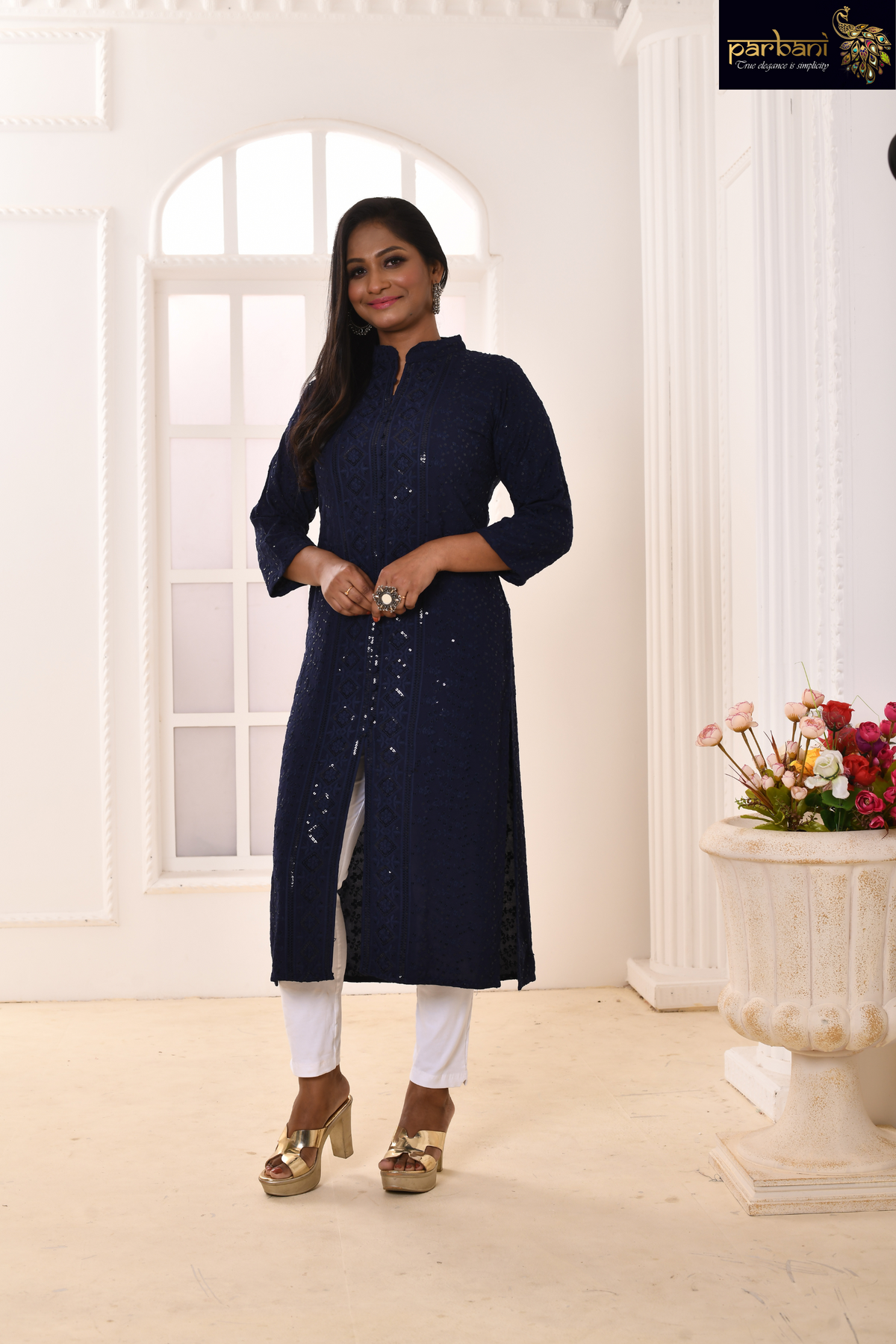 Buy Om Creation Women's Rayon A-Line Plain Kurtis. Navy Blue at Amazon.in